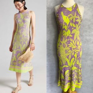 Farm Rio Textured Animal Mix Print Birds Monkeys Midi Dress XL